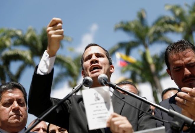 Juan Guaidó, líder da oposição venezuelana, durante pronunciamento em Caracas